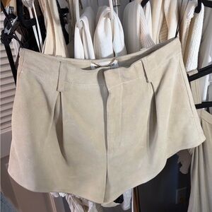 Saint Laurent High Suede Waist Beige Shorts